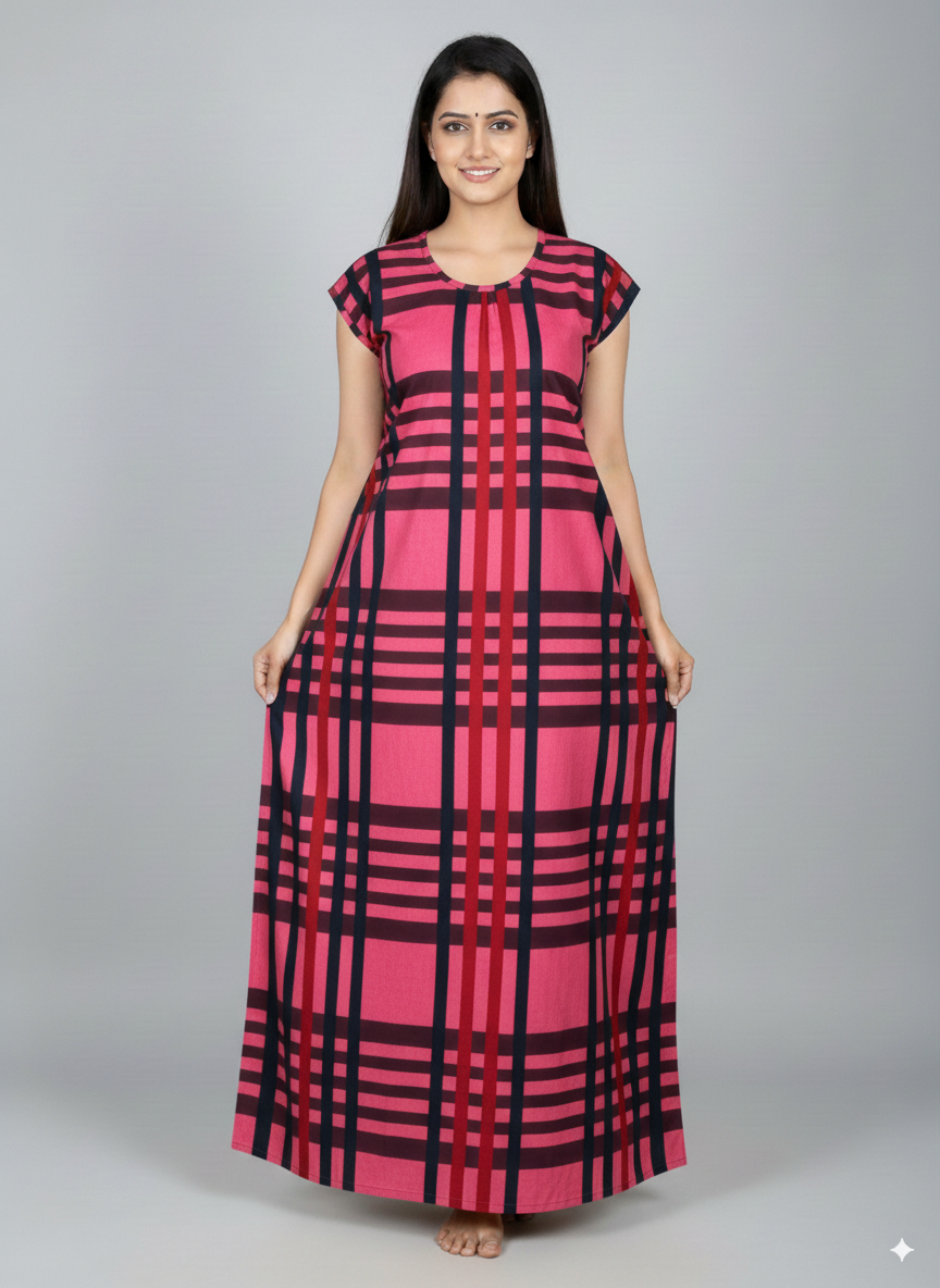 Women’s Cotton Nighty Combo of 3 – Bright Blossom (Orange, Yellow & Pink) | Free Size Fits Bust 32–44″ | Soft Cotton Nightwear | Made in India