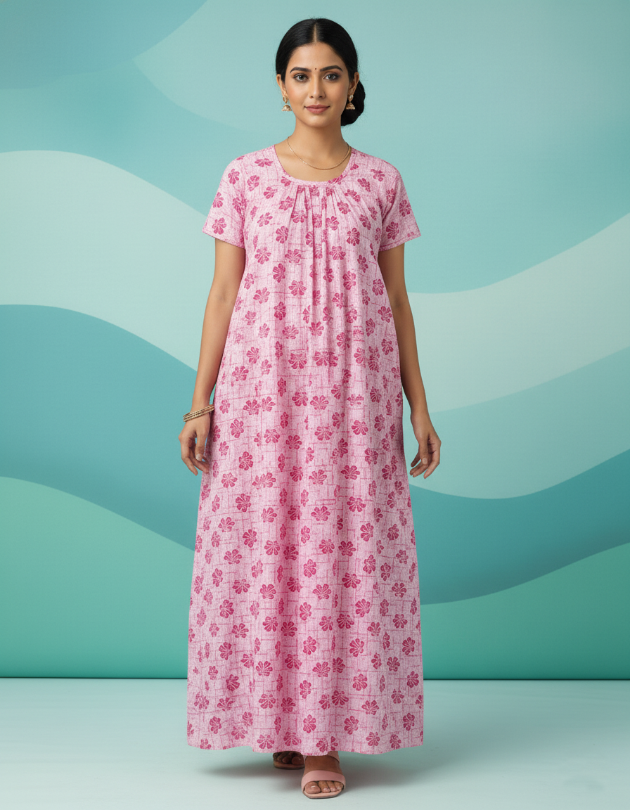 Pink Pure Cotton Nighty | Free Size | Limited Edition Design | Print 16