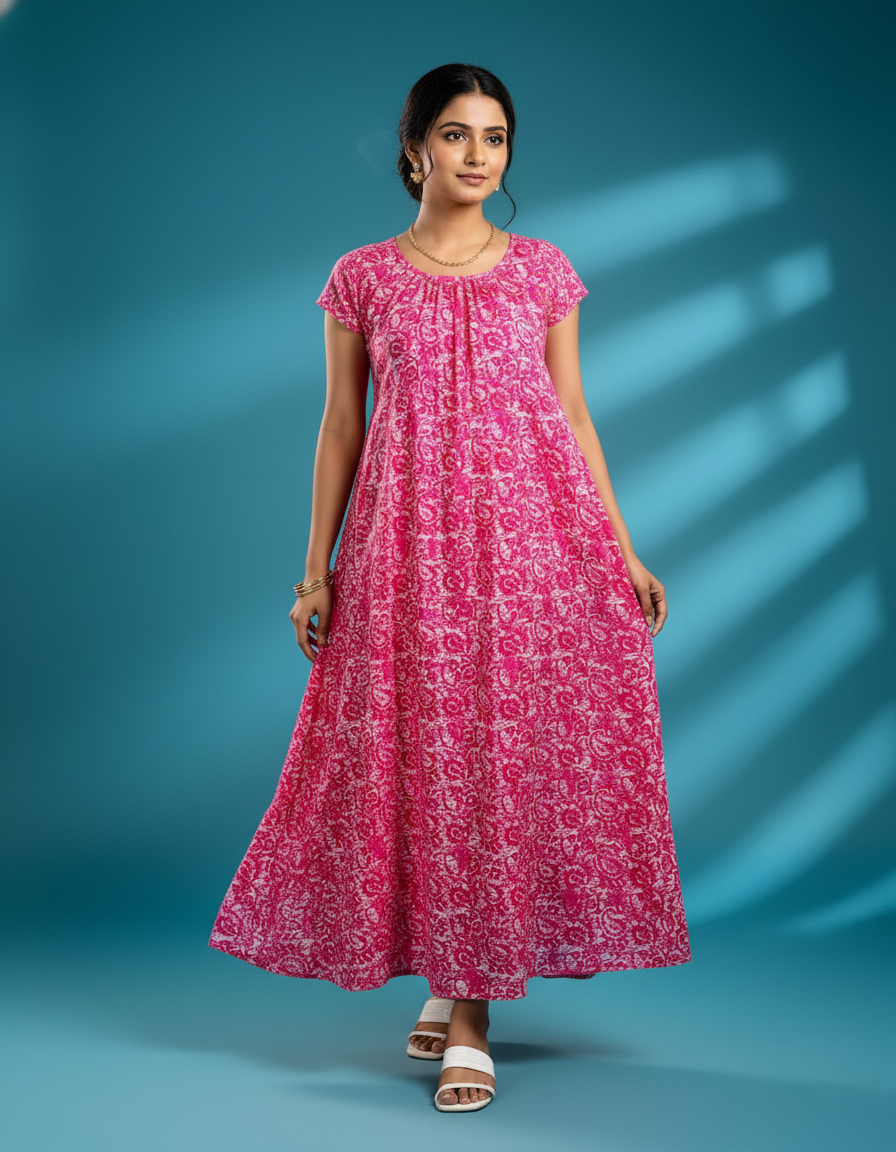 Pink Pure Cotton Nighty | Free Size | Limited Edition Design | Print 17