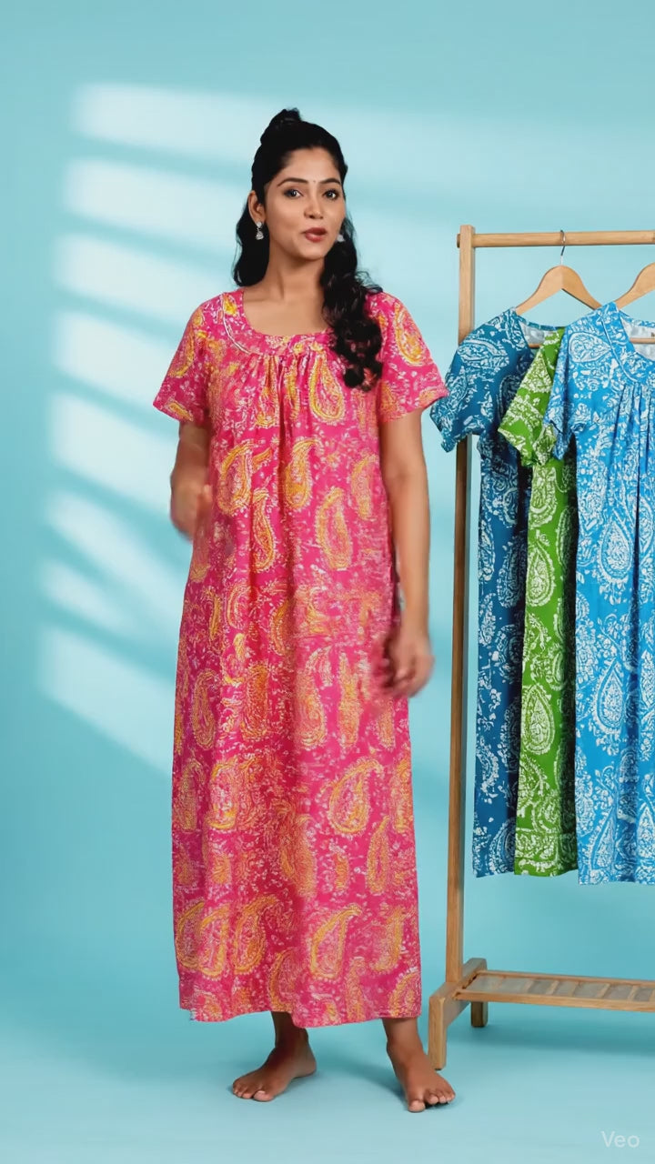 Women’s Cotton Nighty Combo of 3 – Cool Breeze (Blue, Green & Sky Blue) | Free Size | 100% Cotton Soft Nightwear | Made in India